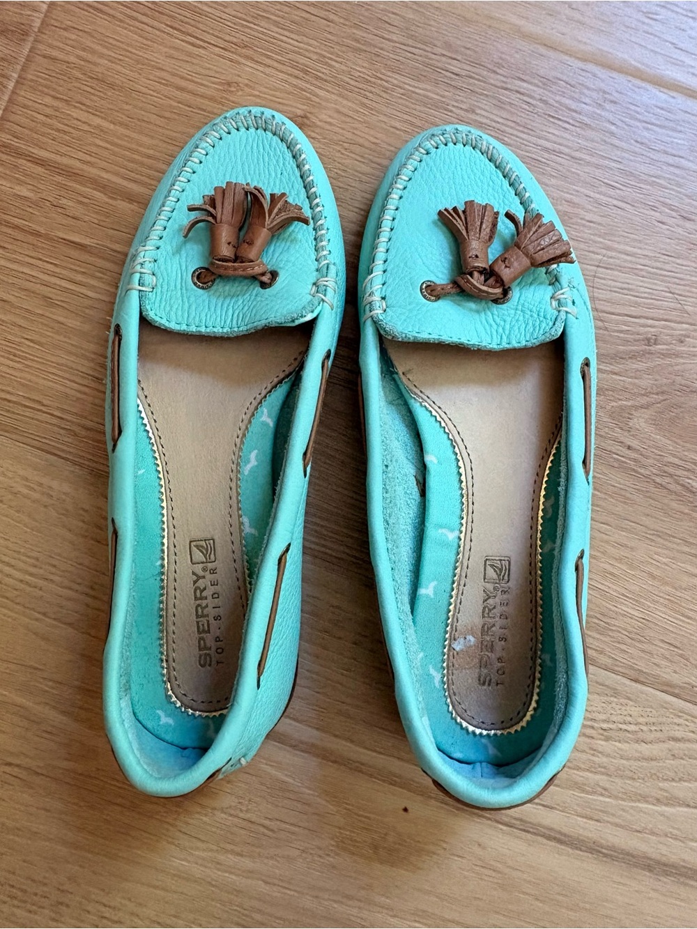 Sperry Turquoise Leather Tassel Moccasins